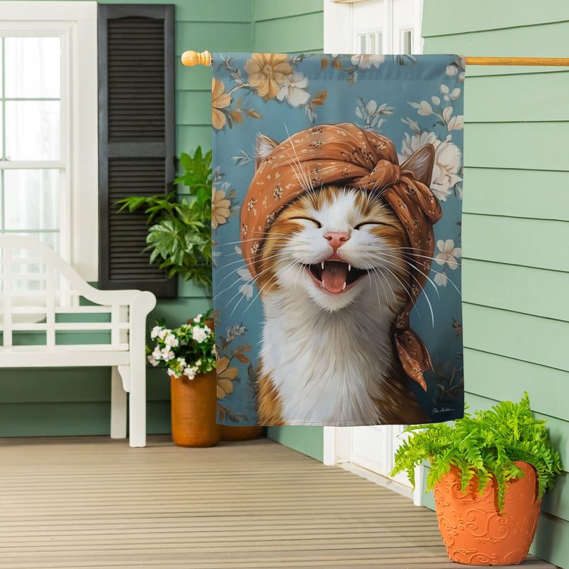 Christine The Joyful Cat Suede House Flag