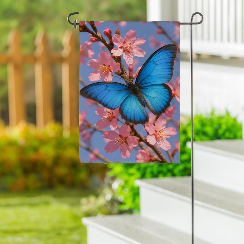 Butterfly and Cherry Blossom Delight Suede Garden Flag