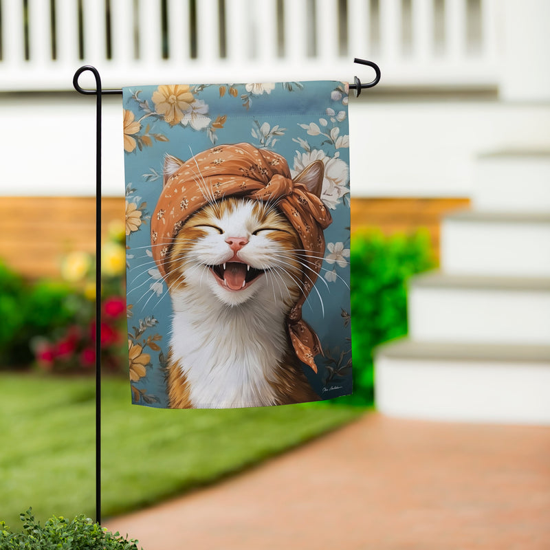 Christine The Joyful Cat Suede Garden Flag