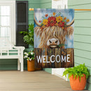 Summer Highland Cow Welcome Suede House Flag