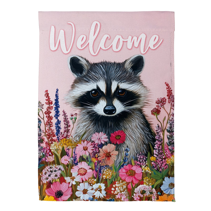 Floral Raccoon Suede Garden Flag
