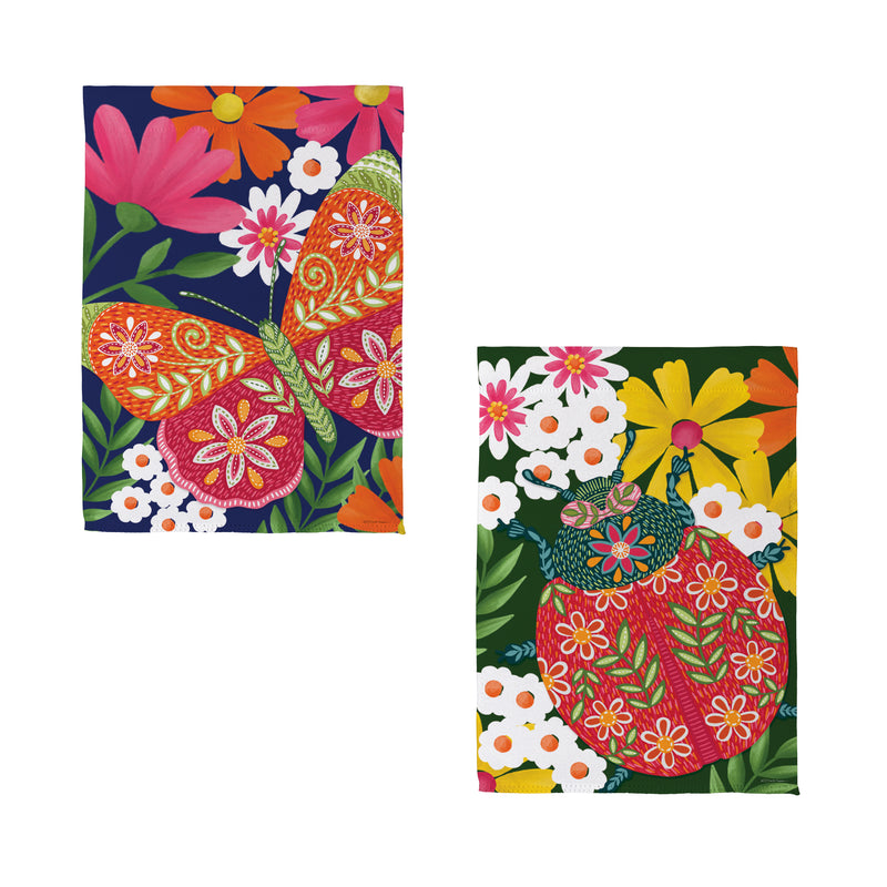 Bloom & Burst Butterfly Suede Garden Flag Front & Back