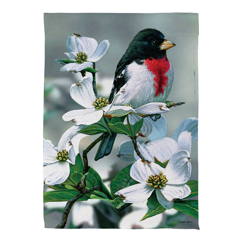 Grosbeak On Dogwood Suede House Flag