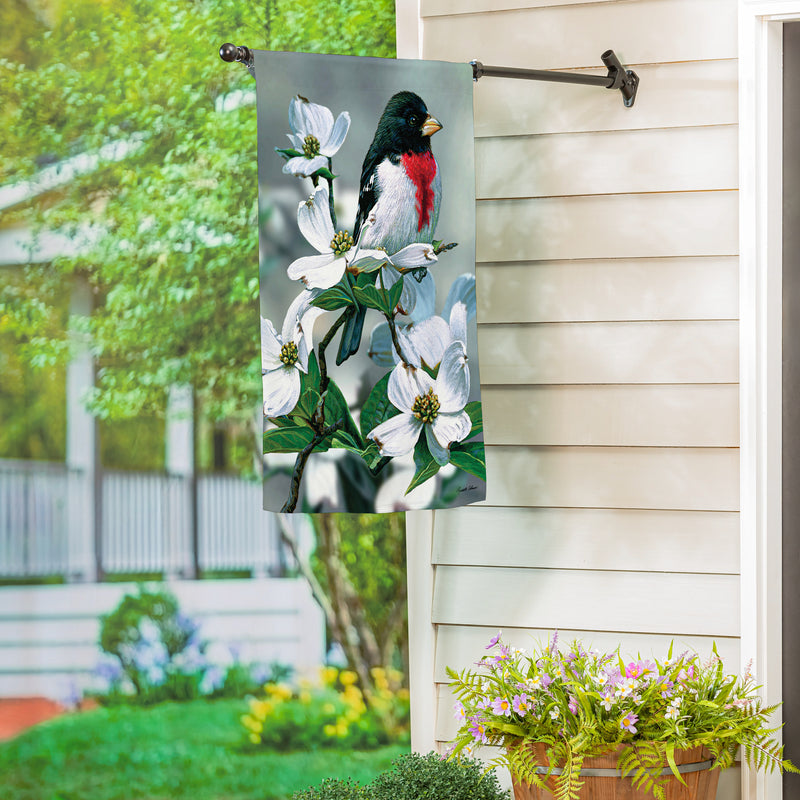 Grosbeak On Dogwood Suede House Flag