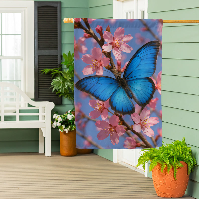Butterfly and Cherry Blossom Delight Suede House Flag