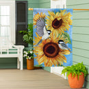 Sunflower Chickadees Suede House Flag