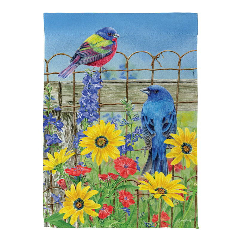 Colorful Songbird Fence Suede House Flag