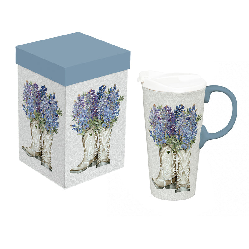 Petal & Plow Ceramic Perfect Cup, Cowboy Boots and Lavender 17oz, Gift Box