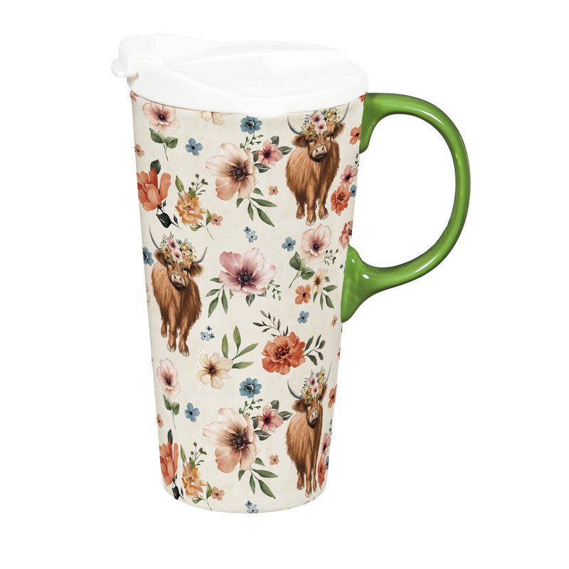 Petal & Plow Ceramic Perfect Cup, Farm Highland Cow, 17oz, Gift Box