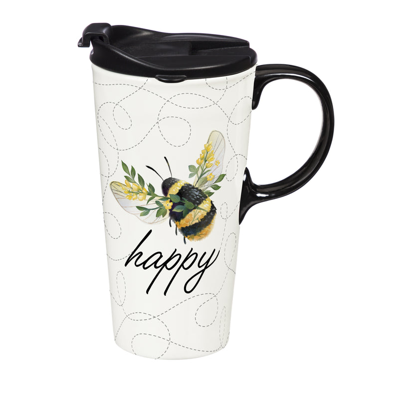 Pollinator Garden Ceramic Perfect Cup, Bee Happy, 17oz, Gift Box