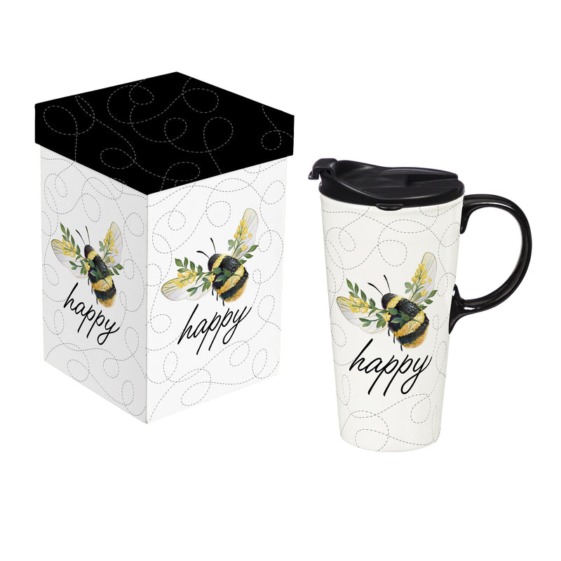 Pollinator Garden Ceramic Perfect Cup, Bee Happy, 17oz, Gift Box