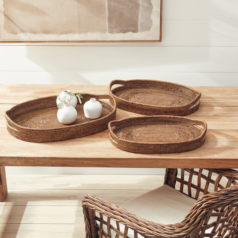 NAPA Home & Garden, BURMA RATTAN OVAL SERVING TRAYS, SET OF 3,TN217