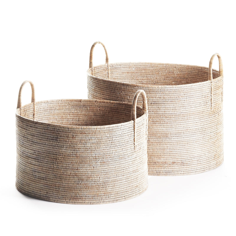 BURMA RATTAN HAMPERS W/HNDLS, SET OF 2