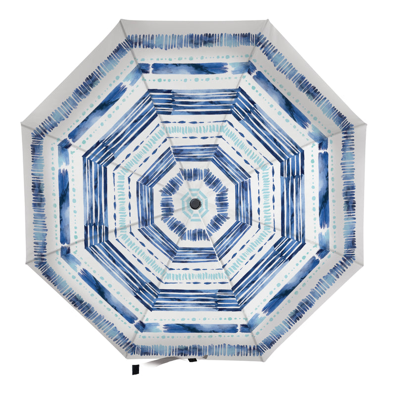 Blue Coastal Umbrella Manual Compact with Sleeve, Shibori, 38" Canopy x 22.5"H
