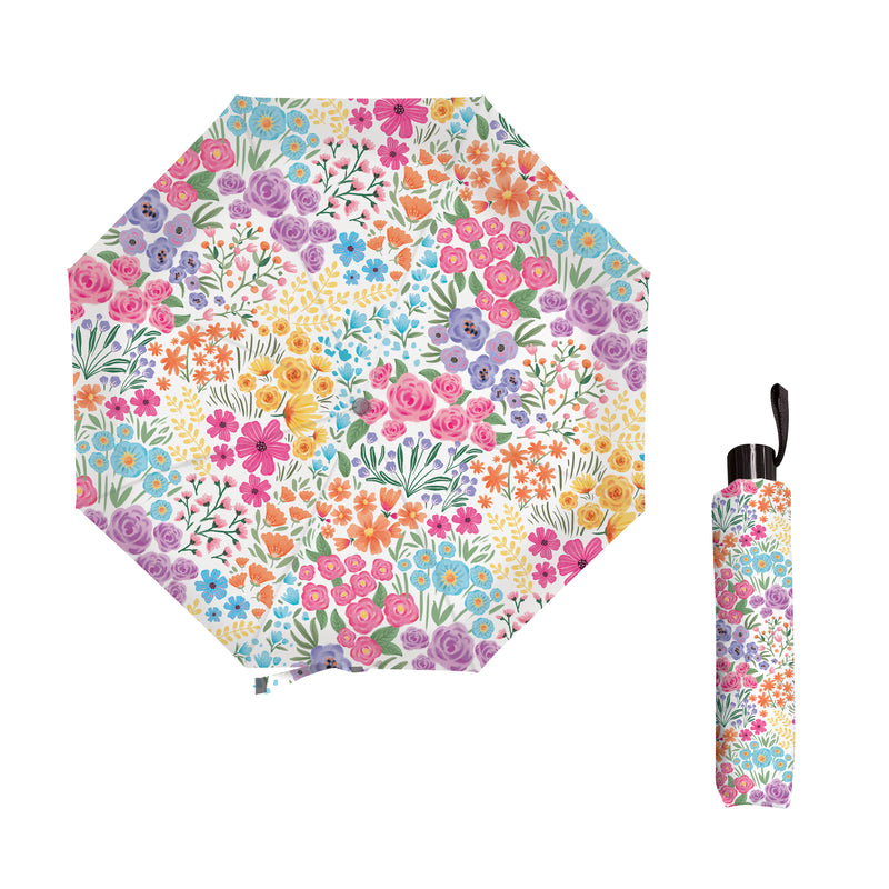 Bunny Blooms Umbrella Manual Compact with Sleeve, Floral Ditsy, 38" Canopy x 22.5"H