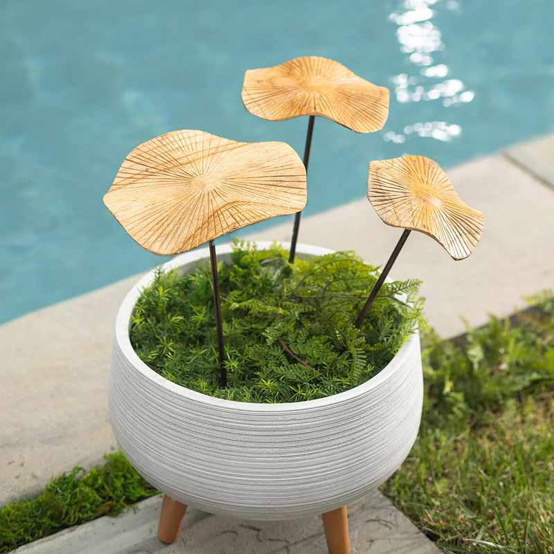 VivaStyle Garden Stake, Hand-Carved Wood Mushroom Garden Stake, Set of 3
