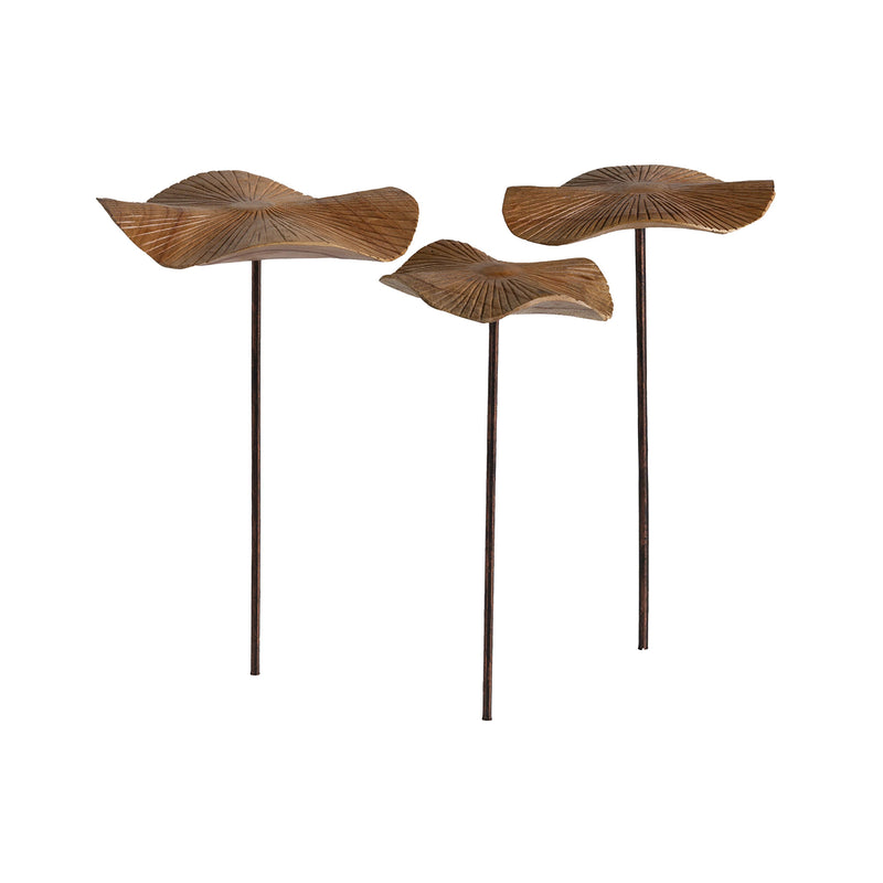 VivaStyle Garden Stake, Hand-Carved Wood Mushroom Garden Stake, Set of 3