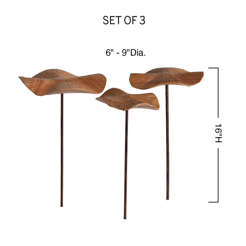 VivaStyle Garden Stake, Hand-Carved Wood Mushroom Garden Stake, Set of 3
