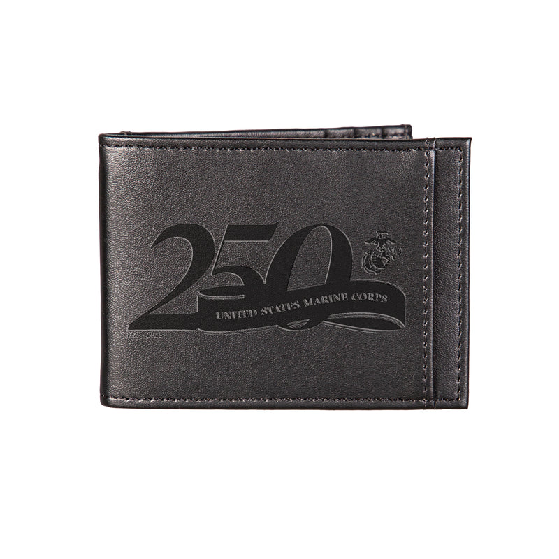 Front Pocket Wallet w/ RFID Blocking, US Marine Corps, 250th Anniversary, Black