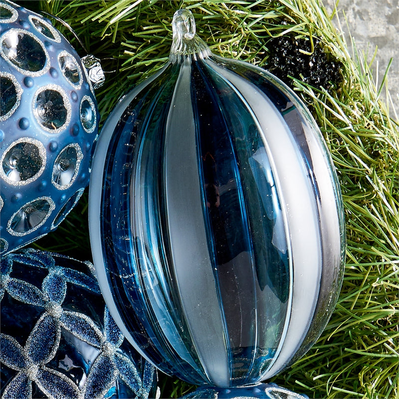 Napa Home Garden, GLASS OVAL STRIPED ORNAMENTS ,SET OF 2,z4122bls