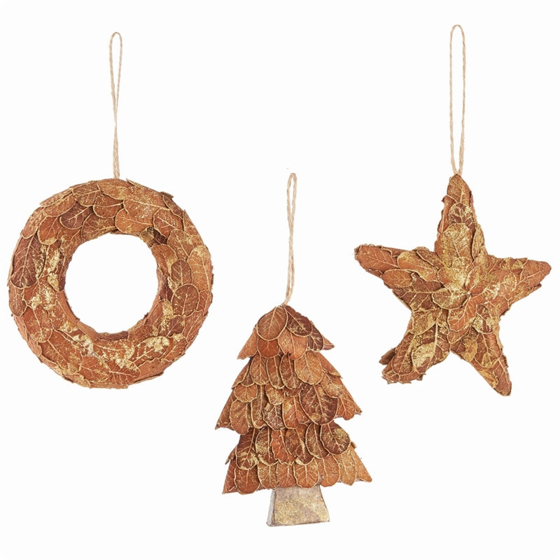 Napa Home Garden, LEAF WREATH, TREE & STAR ORNS ,SET OF 3,z4352brg