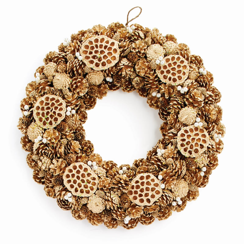 NAPA Home & Garden, PINE CONE, LOTUS & PEARL WREATH 24",Z4379GDP