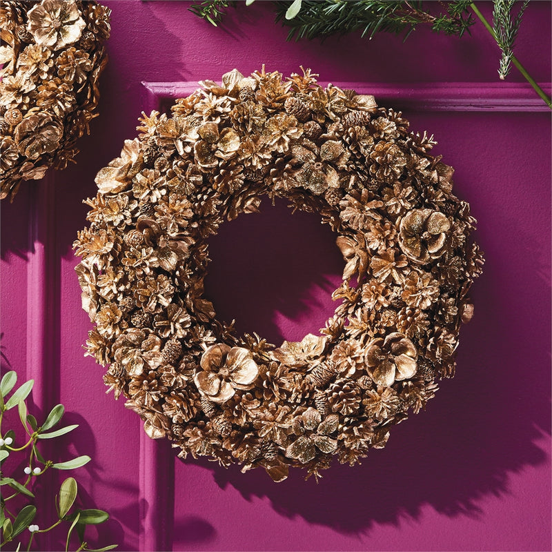 GILDED PINE CONE WREATH 19"