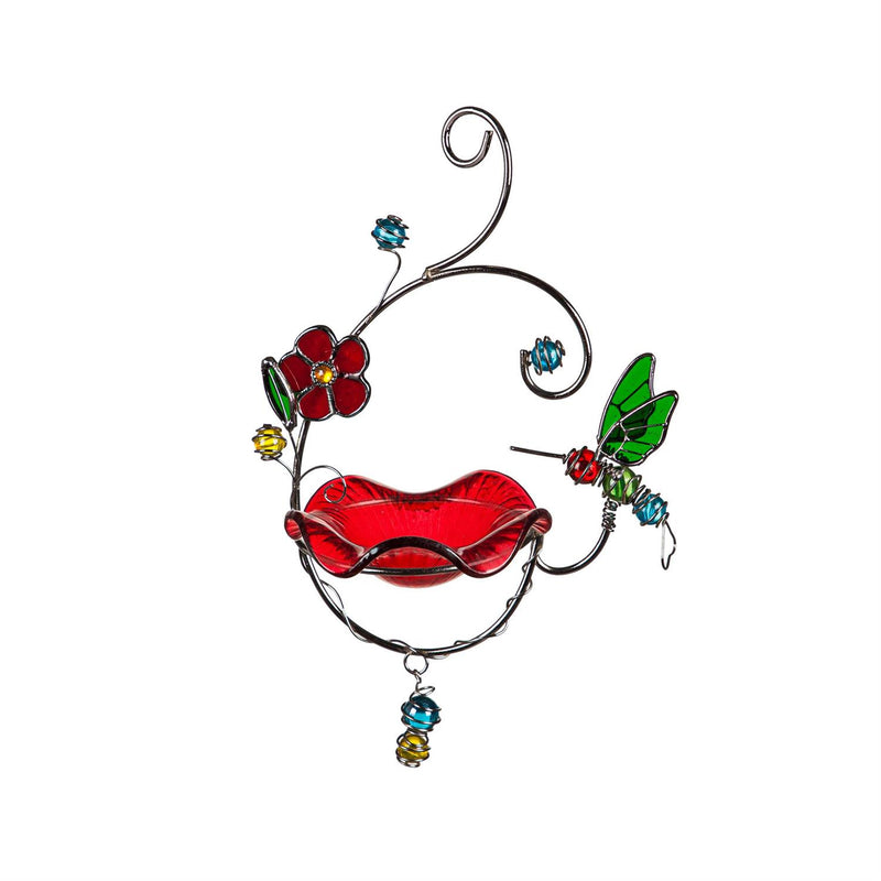 Stained Glass and Metal Hanging Bird Feeder, Hummingbird