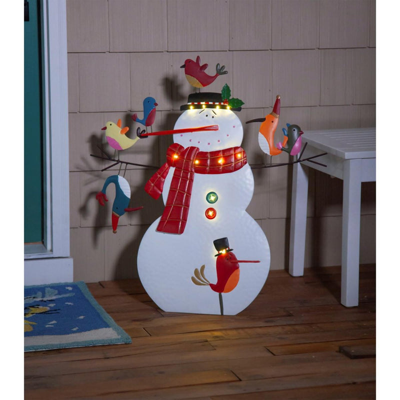 Evergreen Garden Accents,LED metal snowman with birds,8.13x26.88x29 Inches