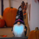 16"H LED Resin statuary, Black Witch Gnome with BlackHhat