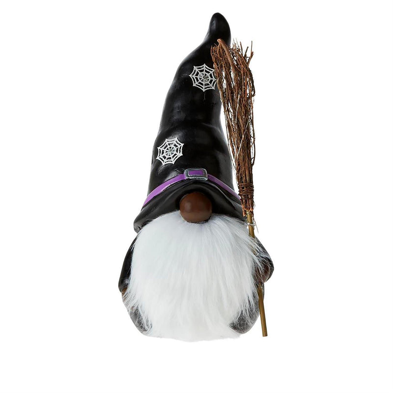 16"H LED Resin statuary, Witch Gnome with BlackHhat