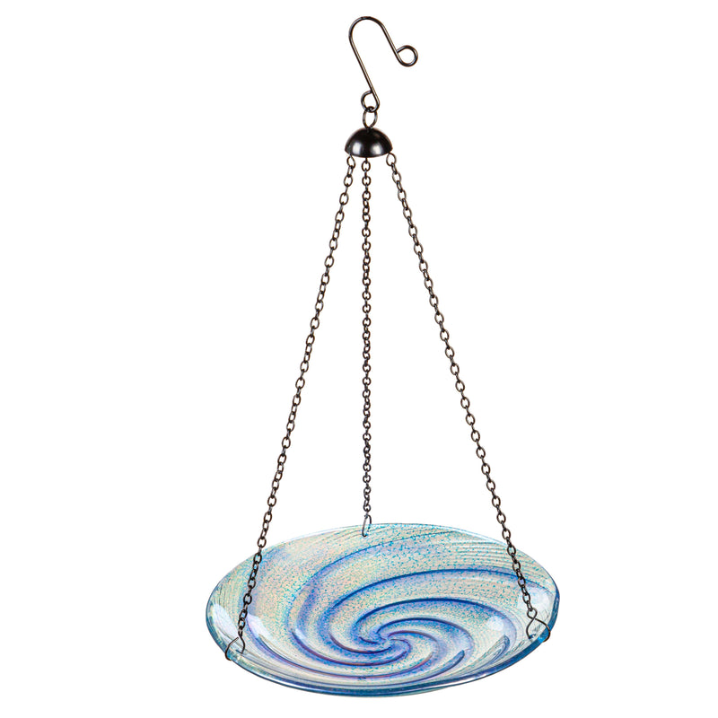 Swirl Glass Hanging Birdbath, Blue