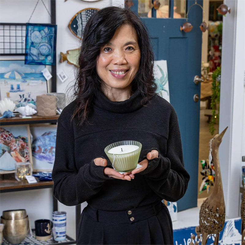 SDS HD 7oz Ribbed Cupcake Glass Candle Smoke Green