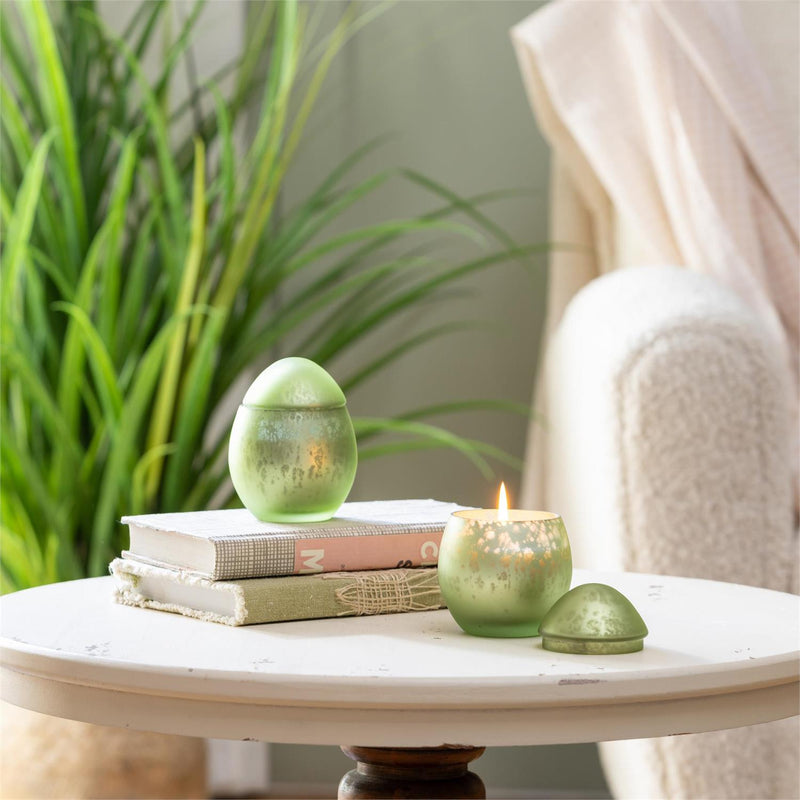 Bunny Blooms Egg Mercury Glass Candle Smoke Green