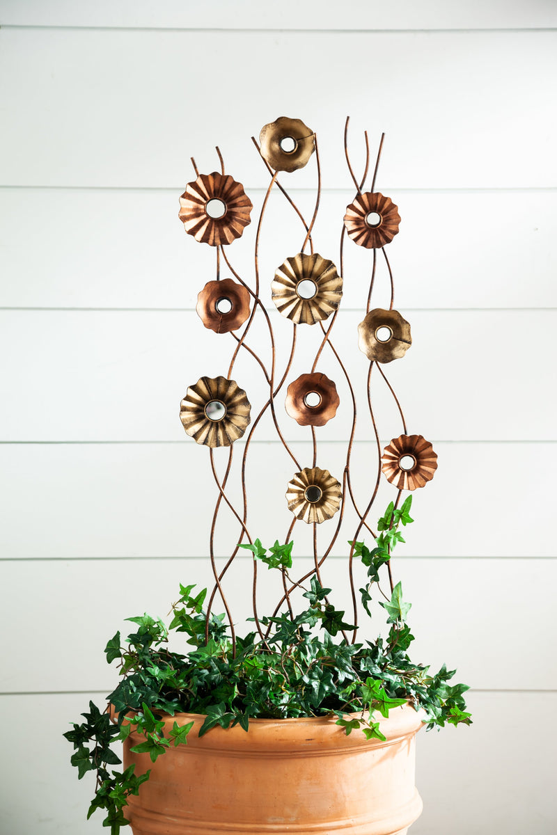 Evergreen Landscaping Details,Copper Metal Trellis, Daisies,14.25x1.25x39.5 Inches