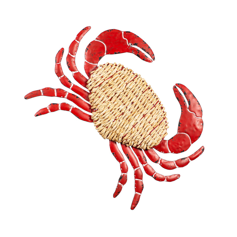 Metal and Rattan Crab Wall Decor, Red