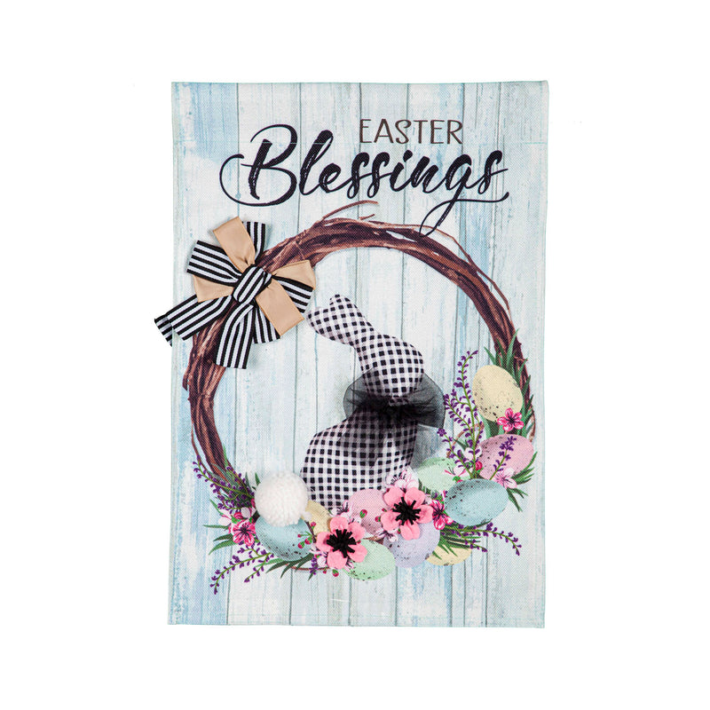 Buffalo Check Bunny Wreath House Burlap Flag,13b10154