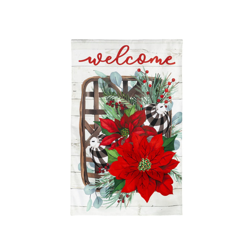 Poinsettia Tobacco Basket House Burlap Flag,13b10578