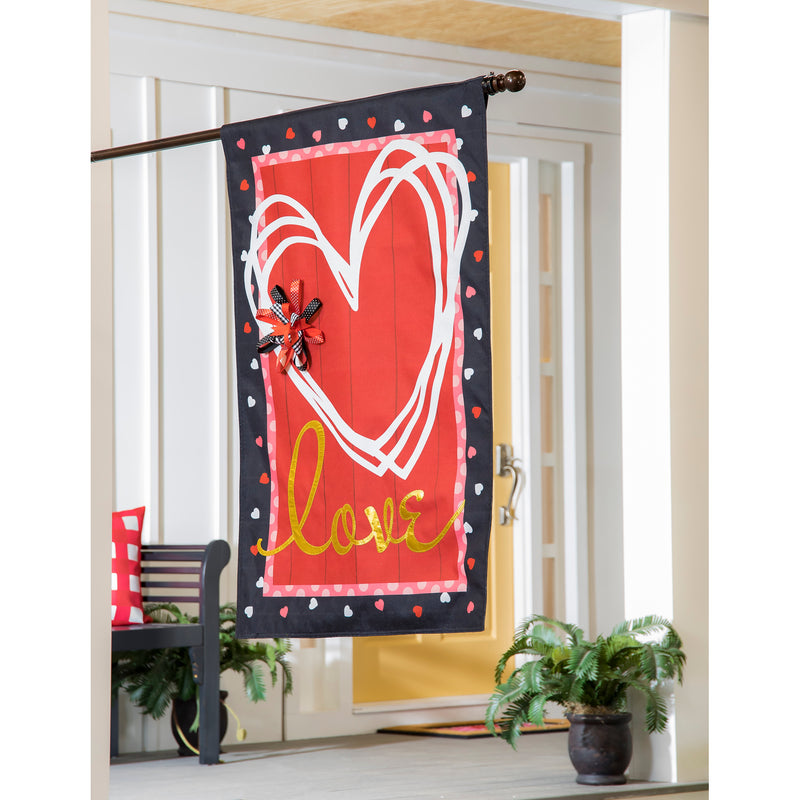 Scattered Hearts and Bow House Burlap Flag,13b10695