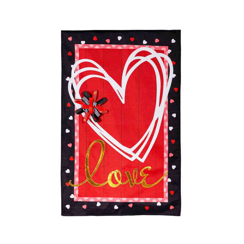 Scattered Hearts and Bow House Burlap Flag,13b10695