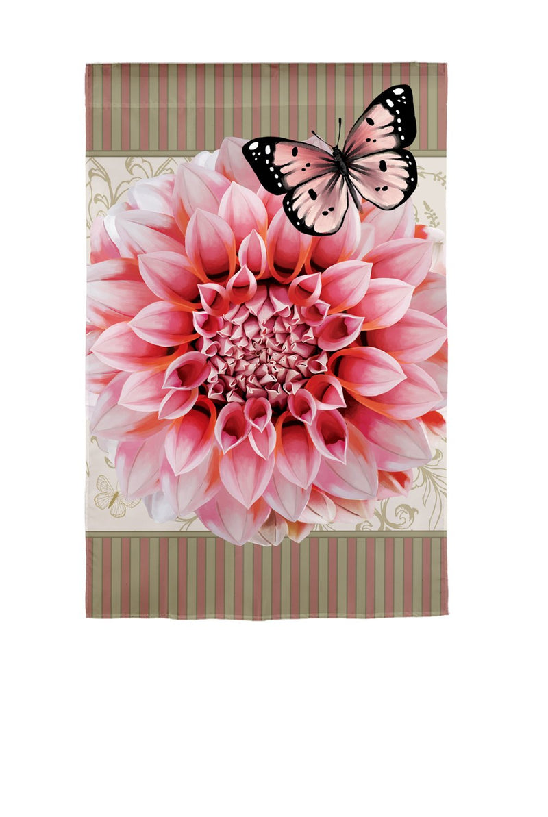 Dahlia & Butterfly Burlap House Flag,13b11439