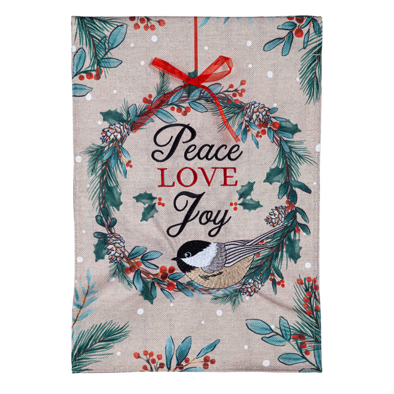 Chickadee Wreath Burlap House Flag,13b11621