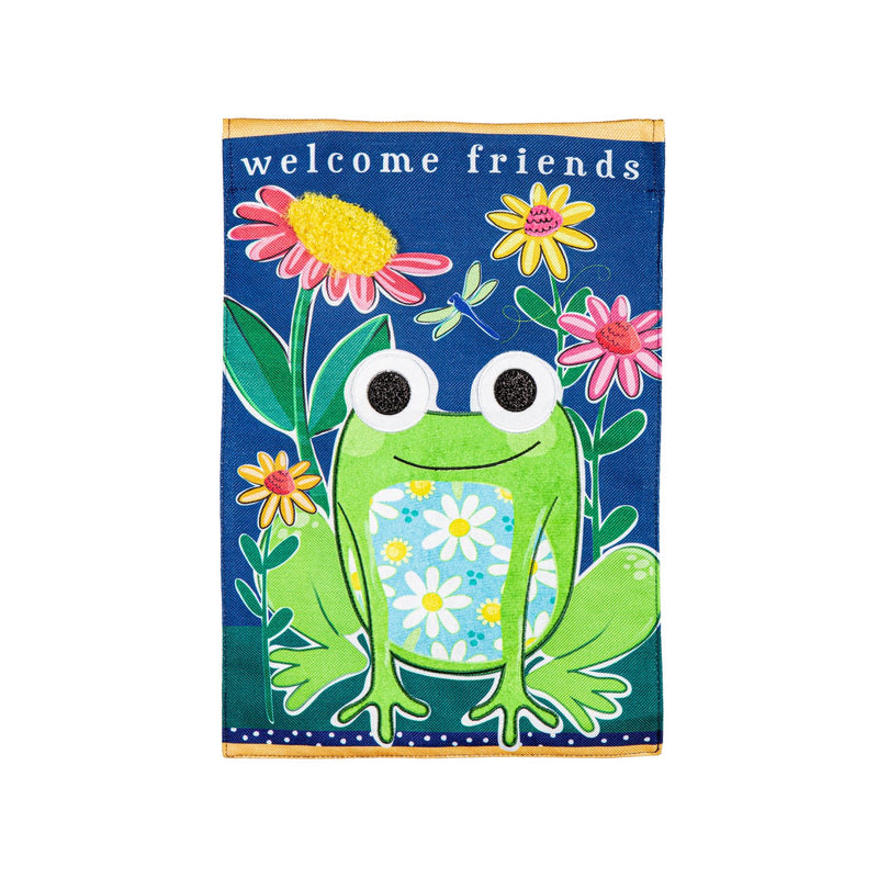 Welcome Friends Frog  Burlap House Flag,13b11753