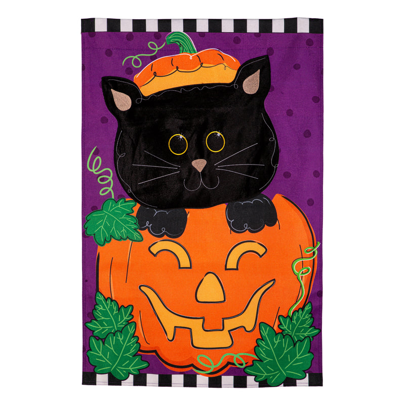 Jack O'Lantern & Black Cat Burlap House Flag,13b12025
