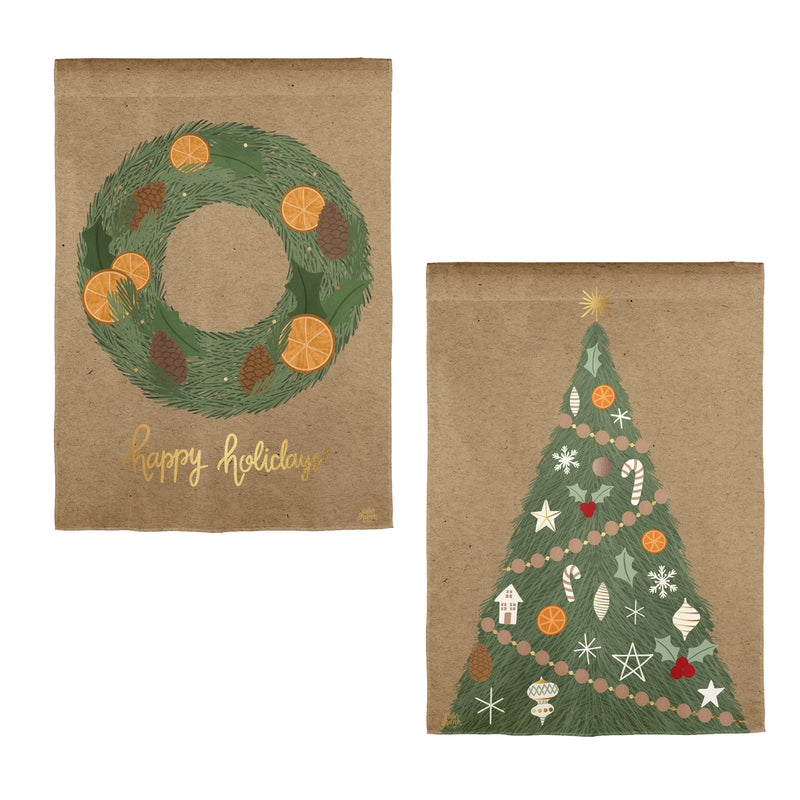 Holiday Wreath Reversible Burlap House Flag,13b12222fb