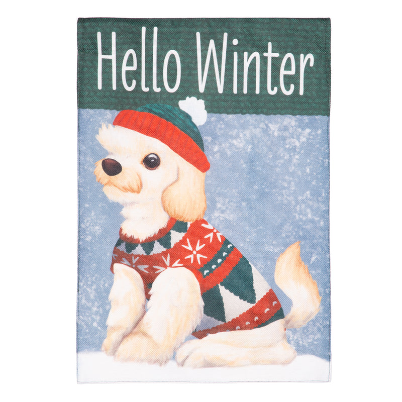 Winter Pup Burlap House Flag,13b12245