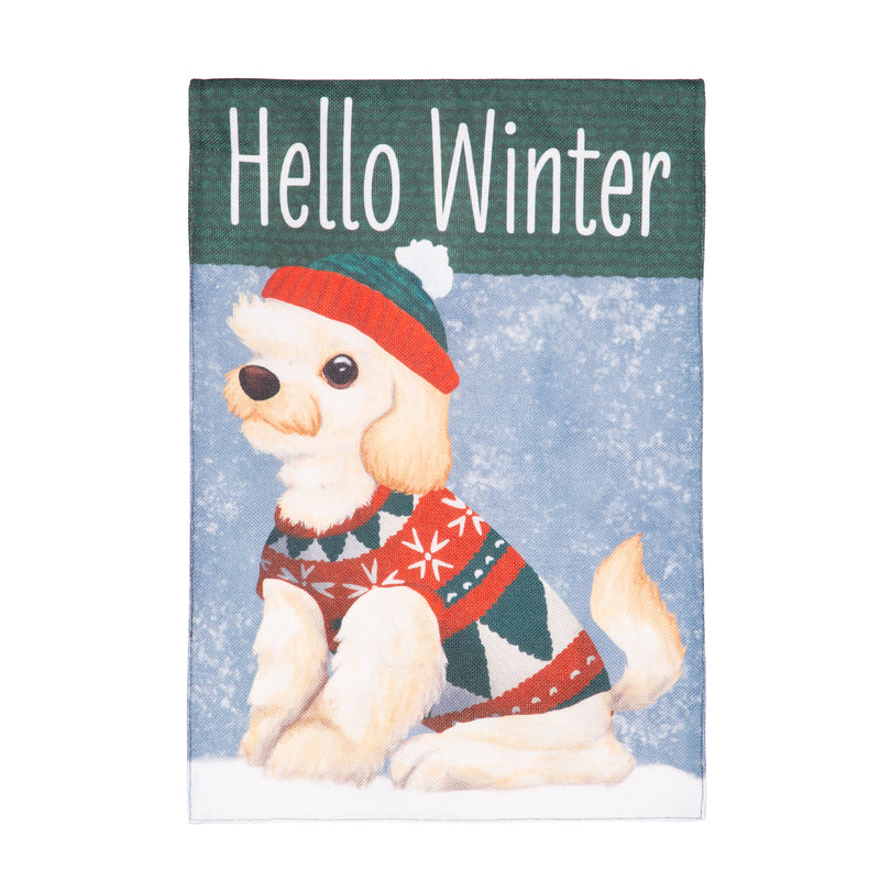 Winter Pup Burlap House Flag,13b12245