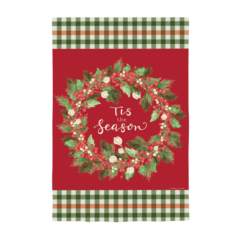 Tis the Season Wreath Burlap House Flag,13b12495