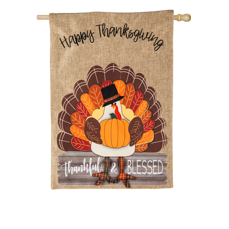 Thankful and Blessed Turkey House Burlap Flag,13b8315