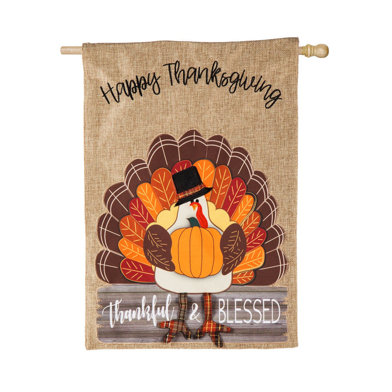 Thankful and Blessed Turkey House Burlap Flag,13b8315